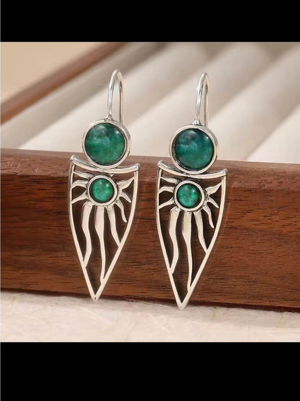 Sterling Silver Sunray Drop Earrings with Green Gemstones